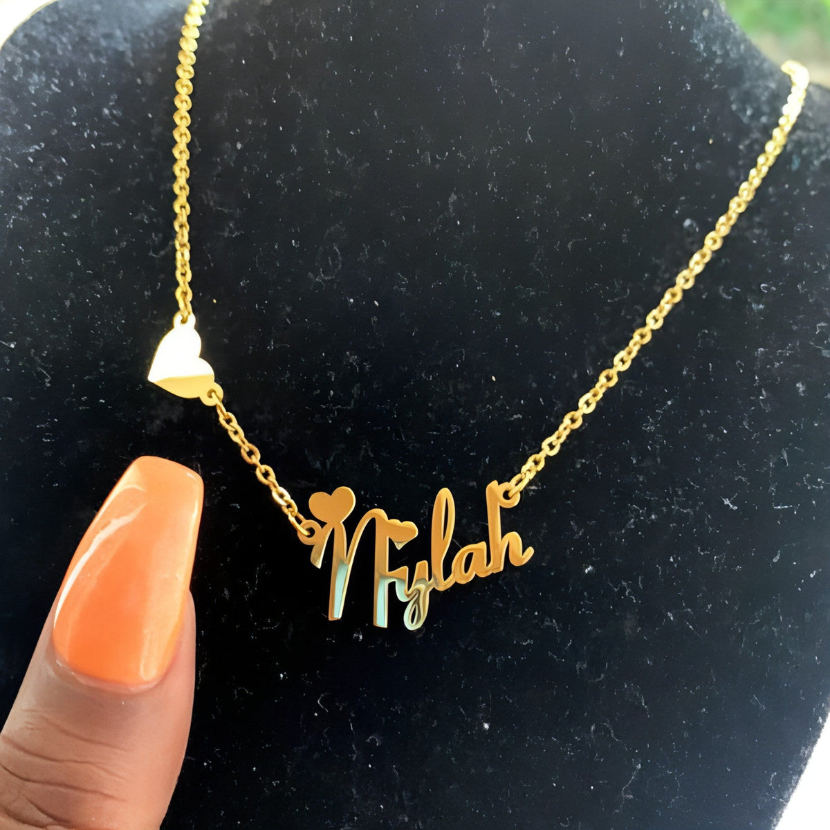 Personalized Heart & Butterfly Name Necklace – Color: Gold view