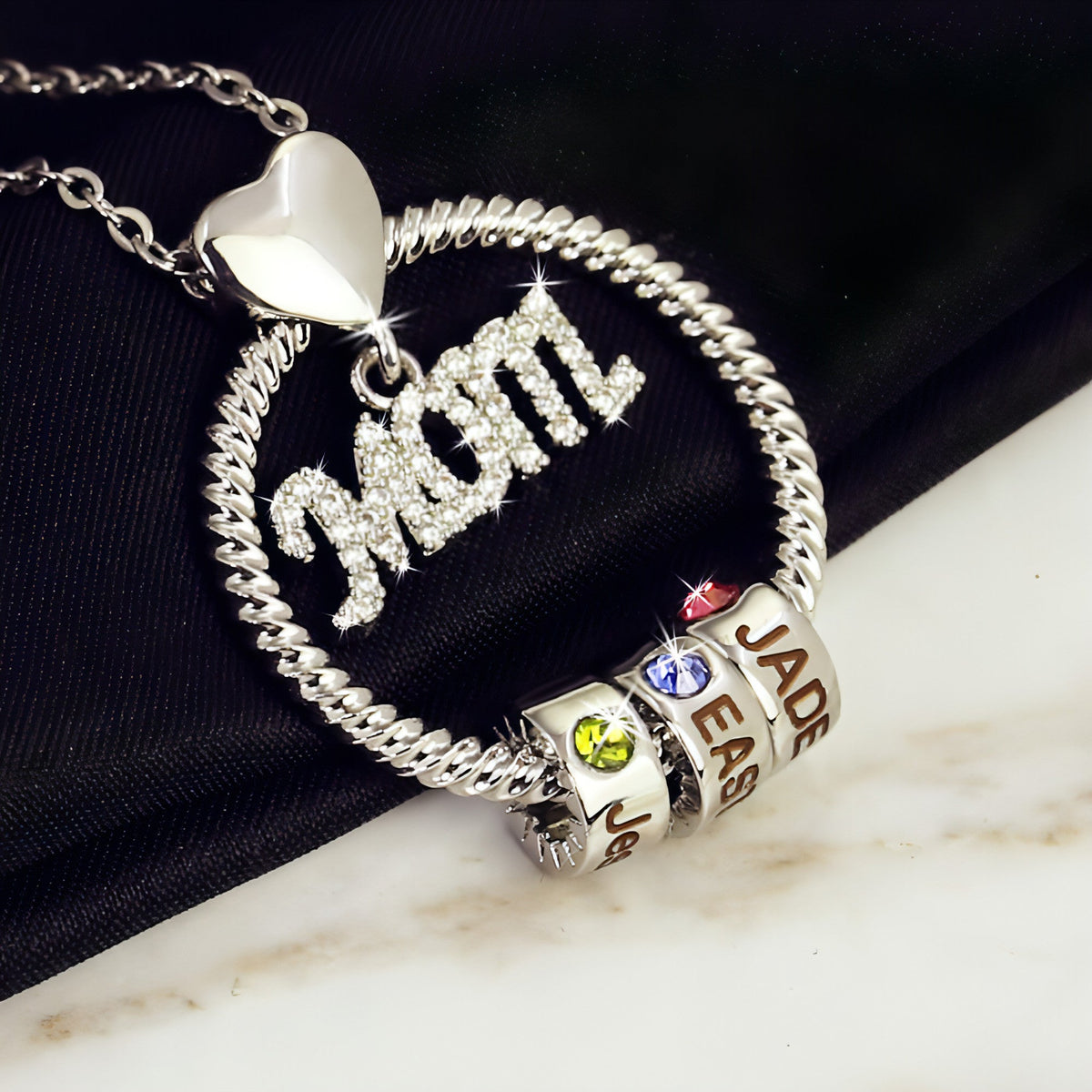 Engraved Birthstone Name Necklace – close-up detail