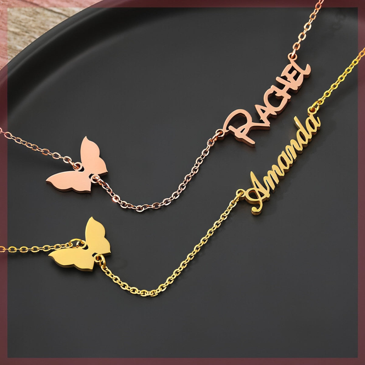 Personalized Heart & Butterfly Name Necklace – main product view