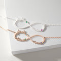 Personalized Infinity Family Name & Birthstone Necklace – Silver finish
