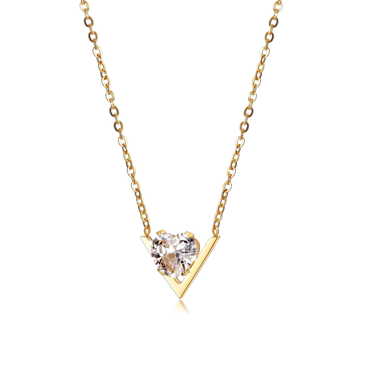 V-Shaped CZ Pendant Necklace