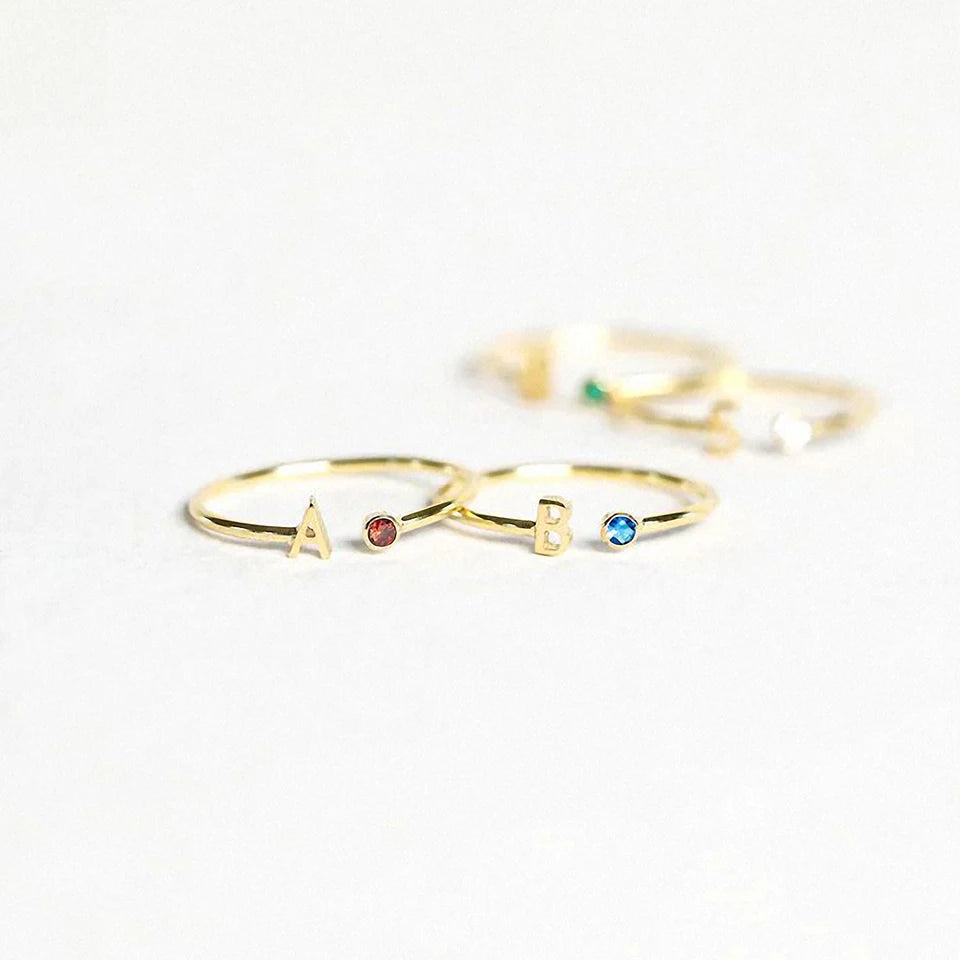 SUNIBI Birthstone Initial Custom Ring for Women Open End Ring Stainless Steel Name Custom Design Jewelry Women's Jewelry Gifts