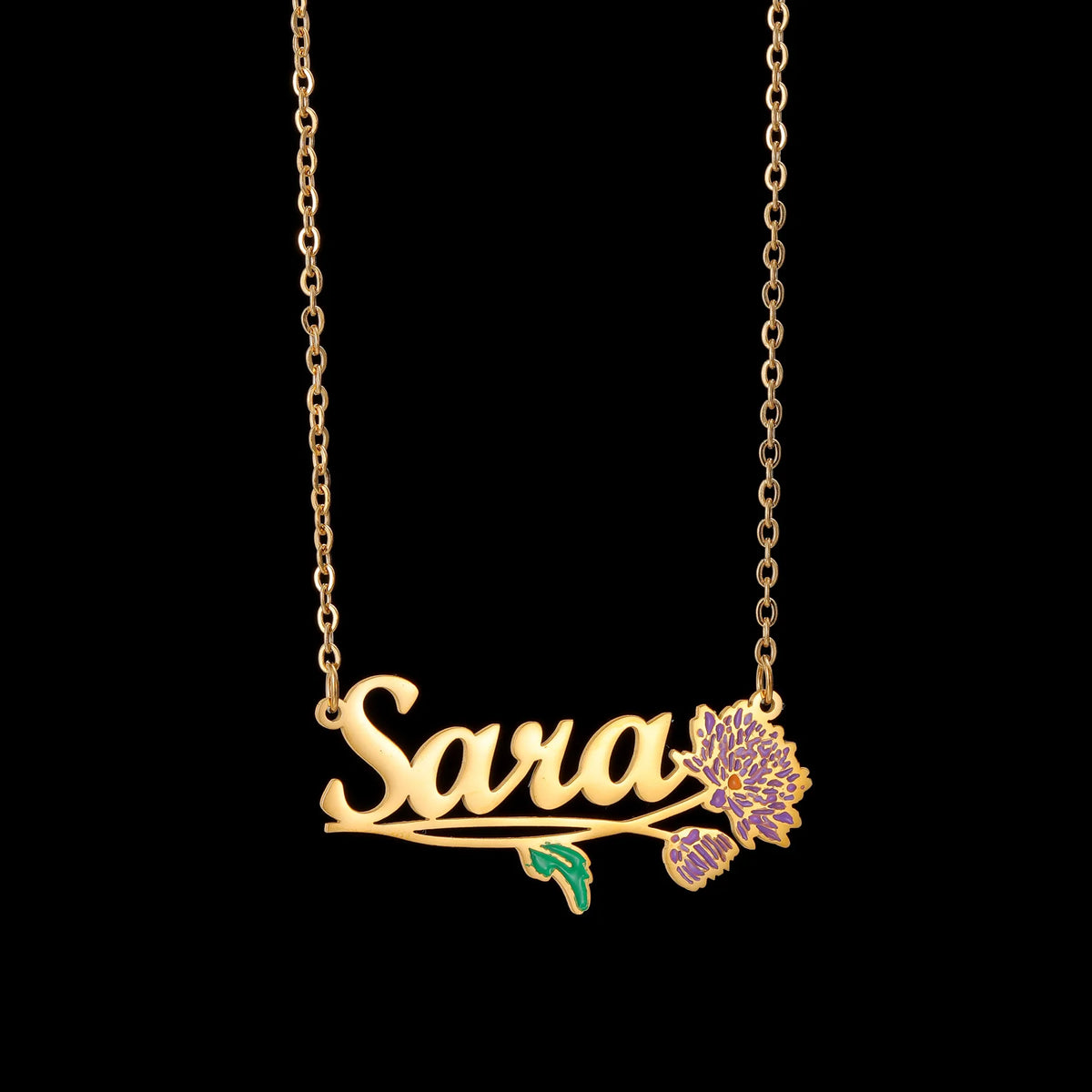 Freeteeme Personalized Custom Name Flower Necklace for Women Stainless Steel UV Print Birth Flower Chain Jewelry Birthday Gifts