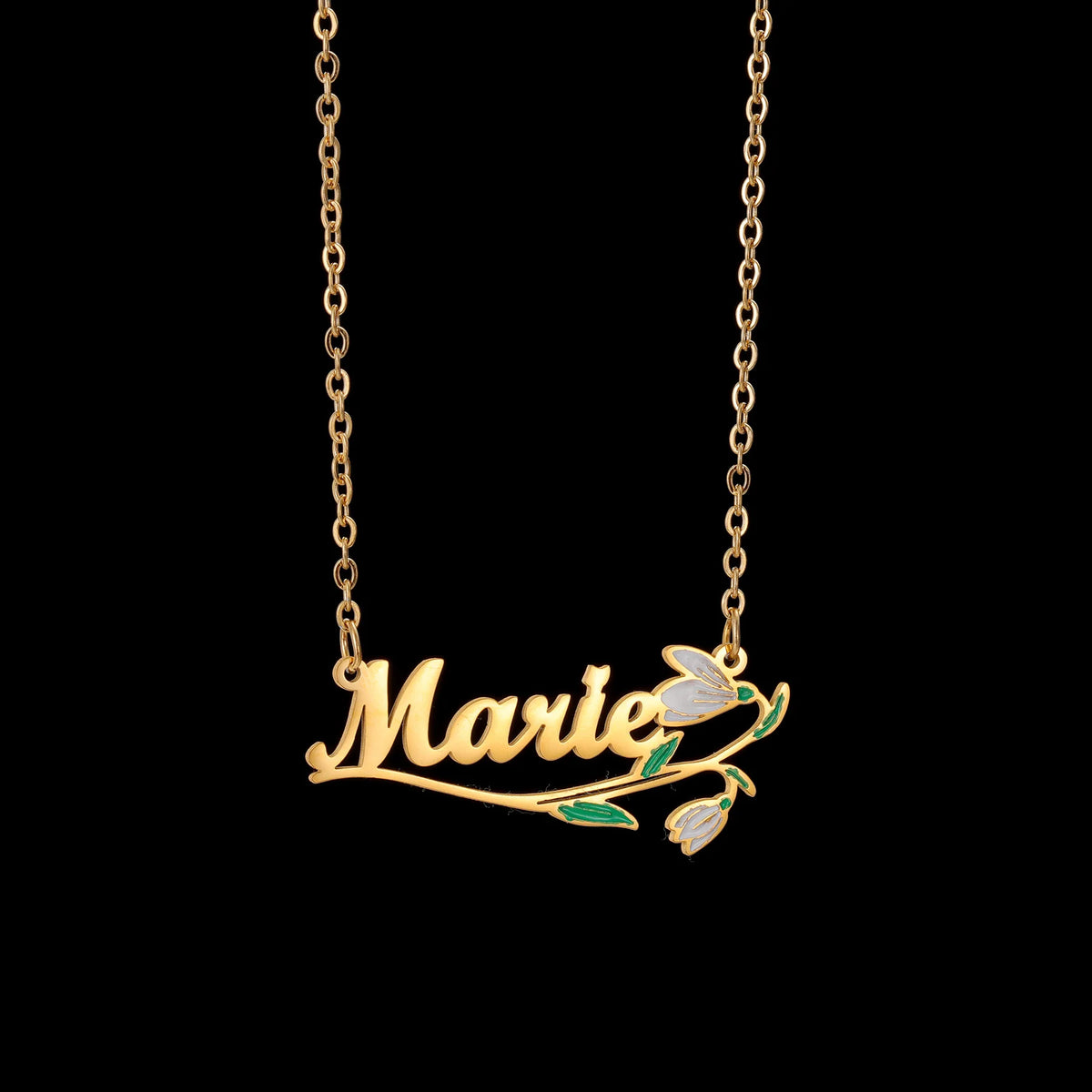 Freeteeme Personalized Custom Name Flower Necklace for Women Stainless Steel UV Print Birth Flower Chain Jewelry Birthday Gifts