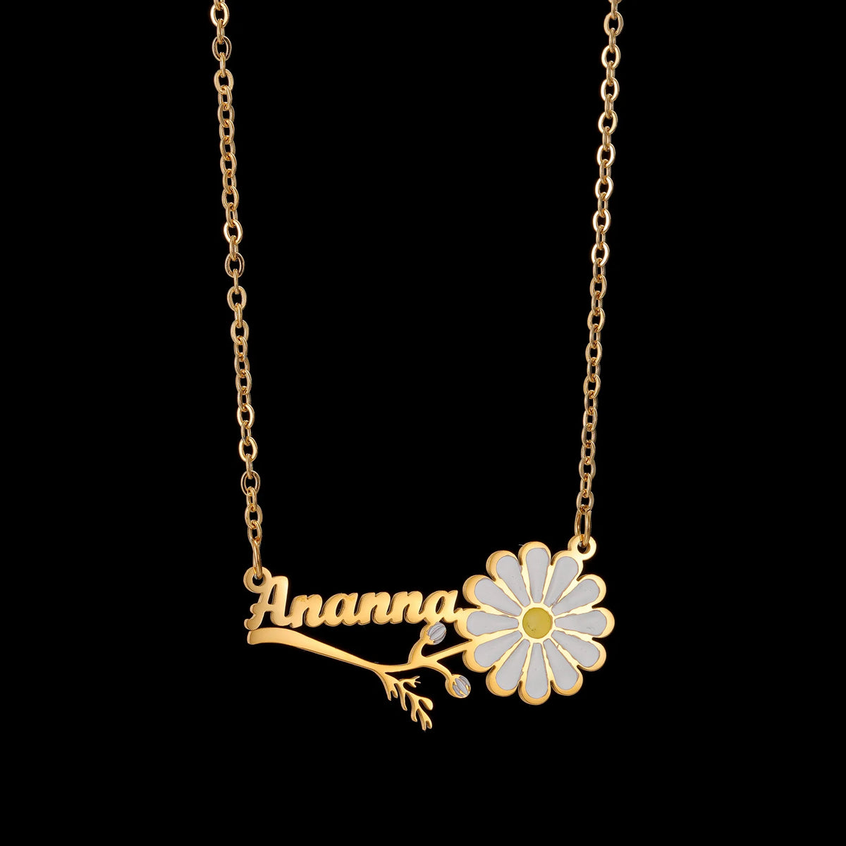 Freeteeme Personalized Custom Name Flower Necklace for Women Stainless Steel UV Print Birth Flower Chain Jewelry Birthday Gifts