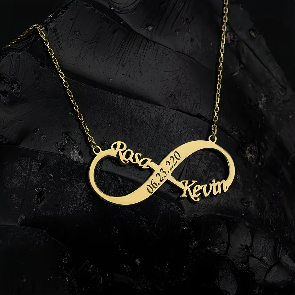 Custom Name Infinity Necklaces Women Family Mather Personalized Stainless Steel Two Name Birth Date Necklace Jewelry Best Gift