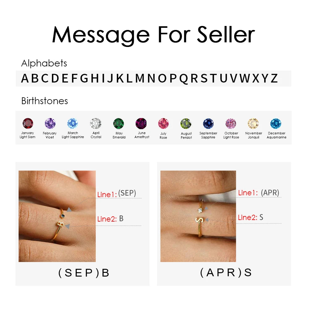 SUNIBI Birthstone Initial Custom Ring for Women Open End Ring Stainless Steel Name Custom Design Jewelry Women's Jewelry Gifts