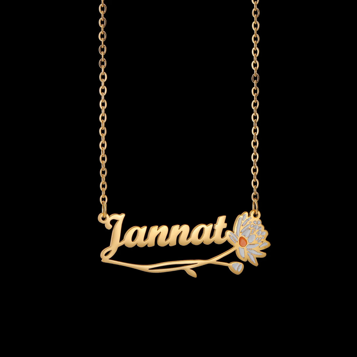 Freeteeme Personalized Custom Name Flower Necklace for Women Stainless Steel UV Print Birth Flower Chain Jewelry Birthday Gifts