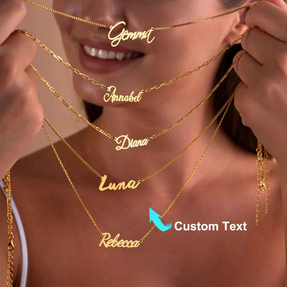 Customized Name Necklace for Women Stainless Steel Figaro Chain Personalized Name Necklace Fashion Waterproof Custom Jewelry