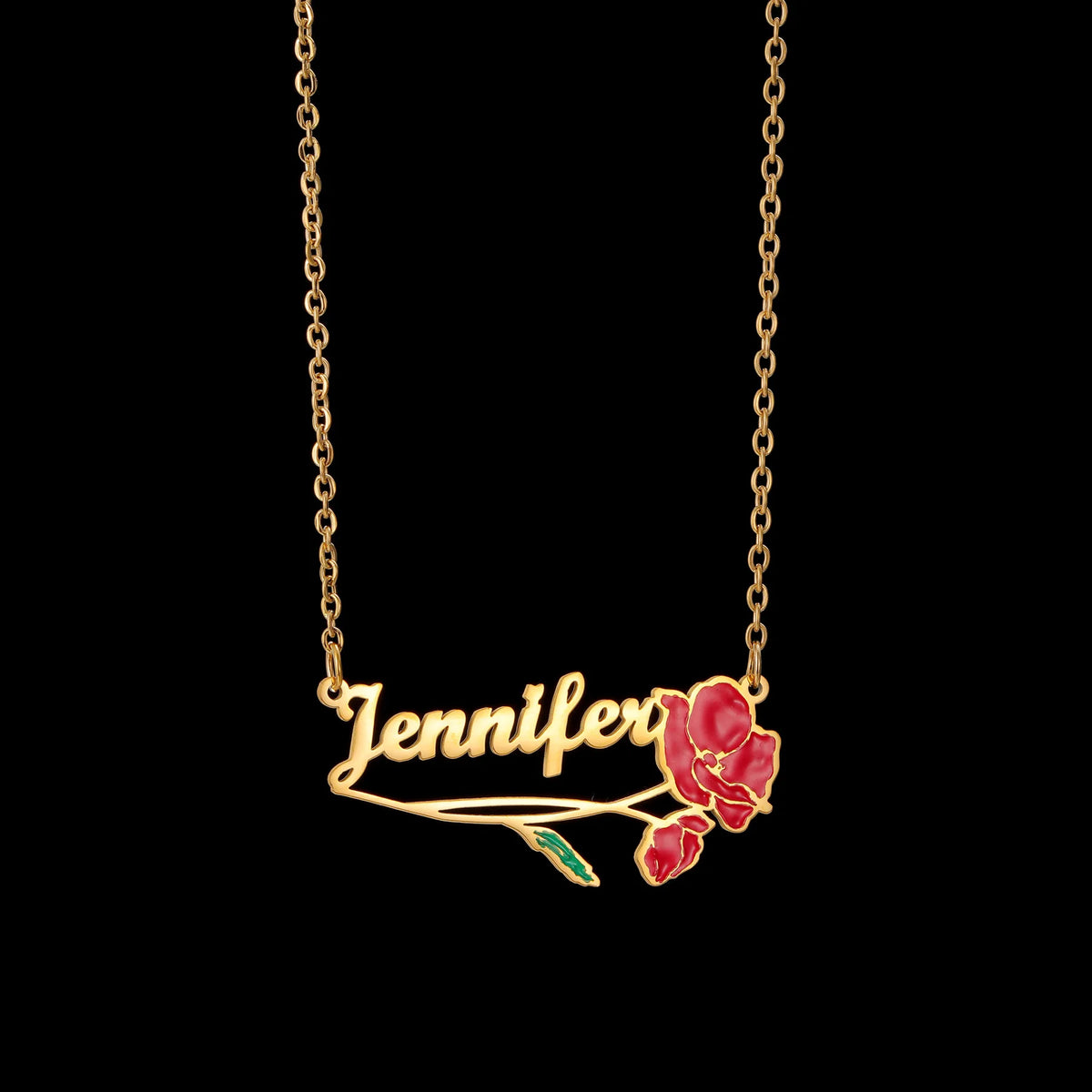 Freeteeme Personalized Custom Name Flower Necklace for Women Stainless Steel UV Print Birth Flower Chain Jewelry Birthday Gifts