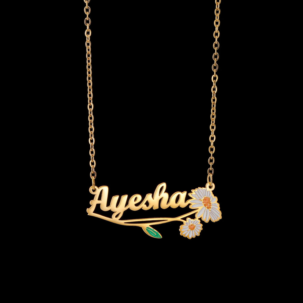 Freeteeme Personalized Custom Name Flower Necklace for Women Stainless Steel UV Print Birth Flower Chain Jewelry Birthday Gifts