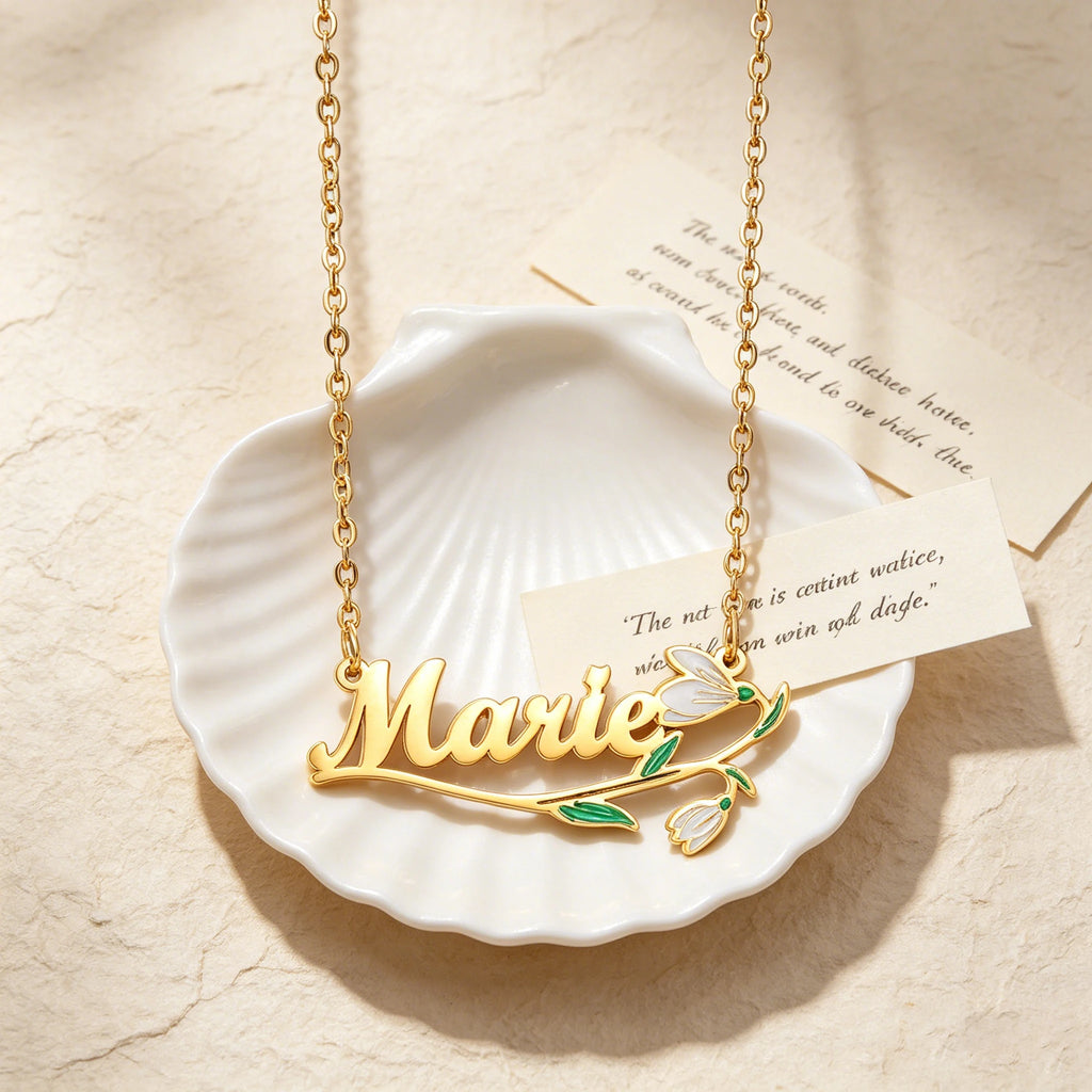Freeteeme Personalized Custom Name Flower Necklace for Women Stainless Steel UV Print Birth Flower Chain Jewelry Birthday Gifts