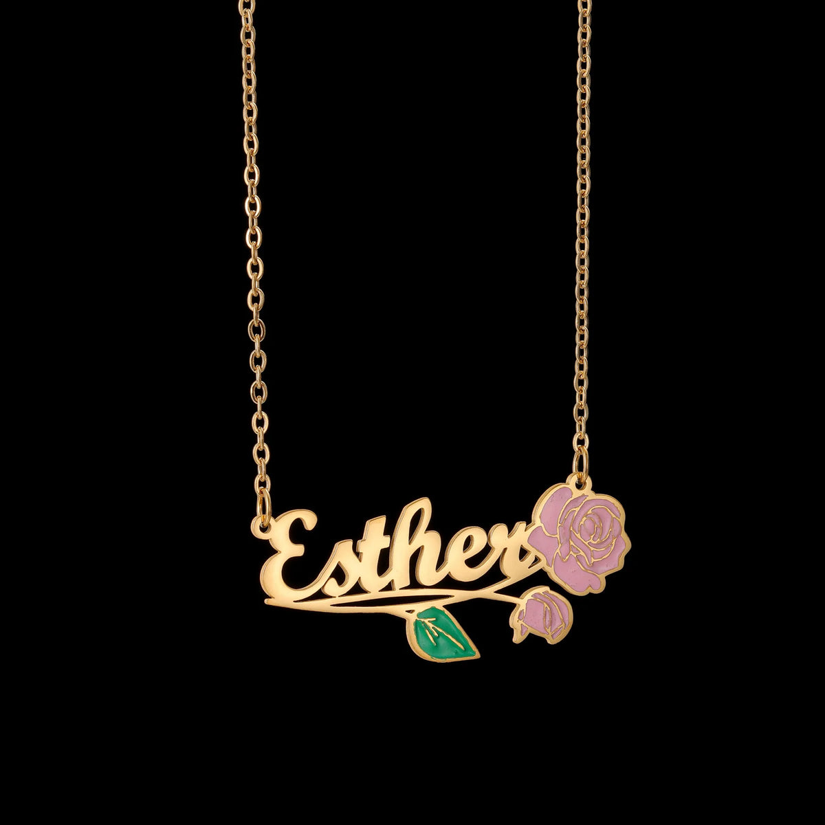 Freeteeme Personalized Custom Name Flower Necklace for Women Stainless Steel UV Print Birth Flower Chain Jewelry Birthday Gifts