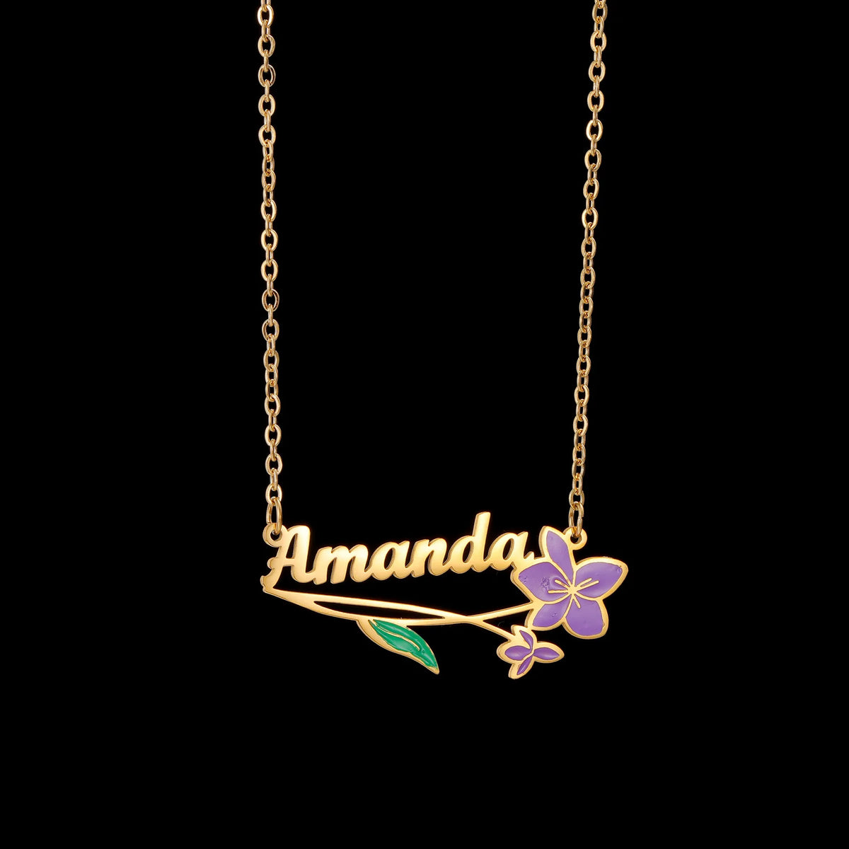 Freeteeme Personalized Custom Name Flower Necklace for Women Stainless Steel UV Print Birth Flower Chain Jewelry Birthday Gifts