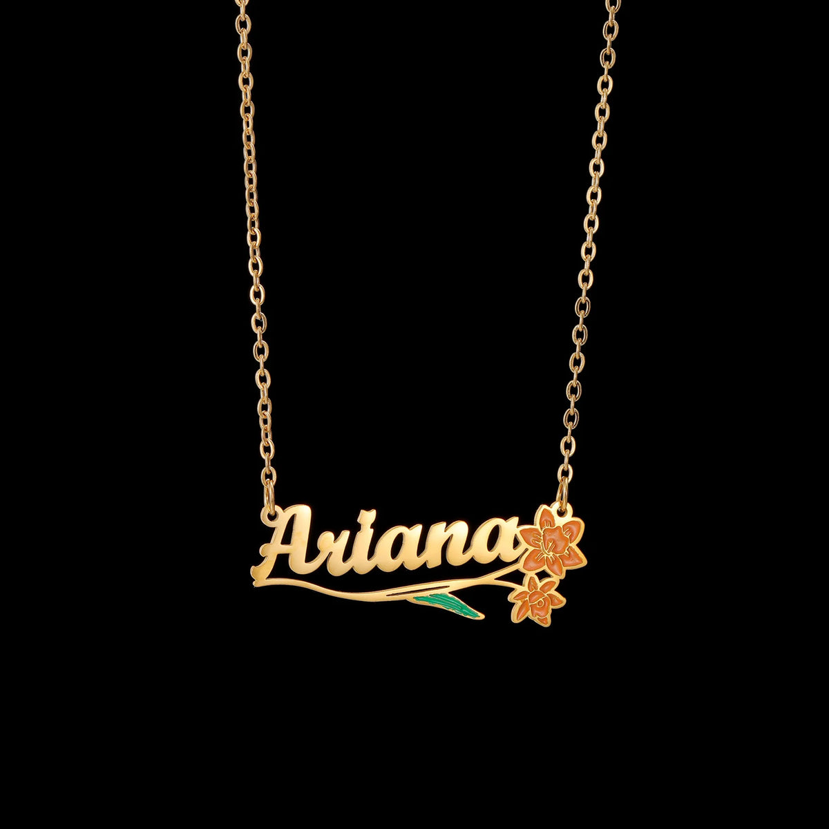 Freeteeme Personalized Custom Name Flower Necklace for Women Stainless Steel UV Print Birth Flower Chain Jewelry Birthday Gifts