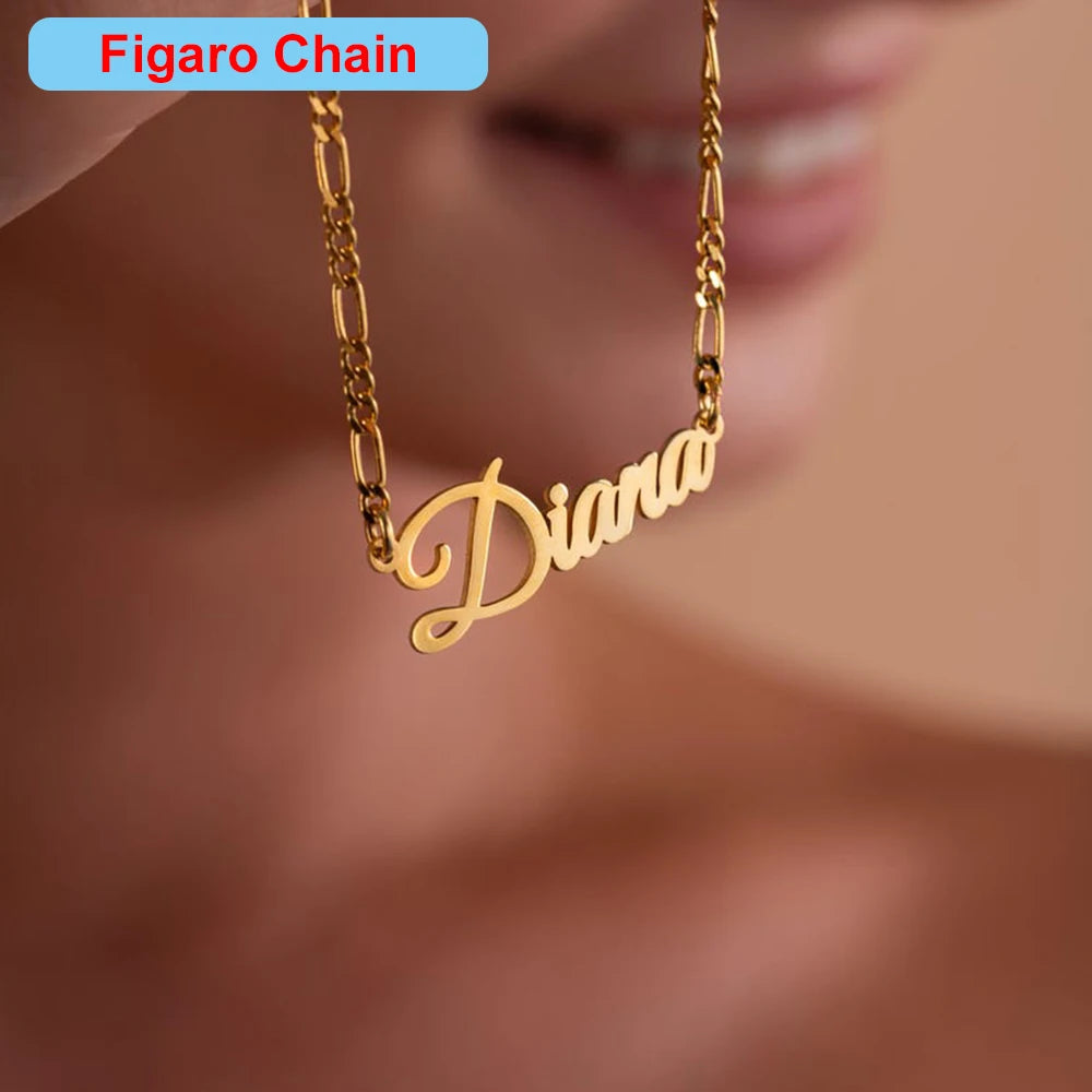 Customized Name Necklace for Women Stainless Steel Figaro Chain Personalized Name Necklace Fashion Waterproof Custom Jewelry