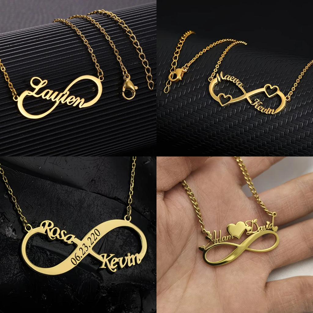 Custom Name Infinity Necklaces Women Family Mather Personalized Stainless Steel Two Name Birth Date Necklace Jewelry Best Gift