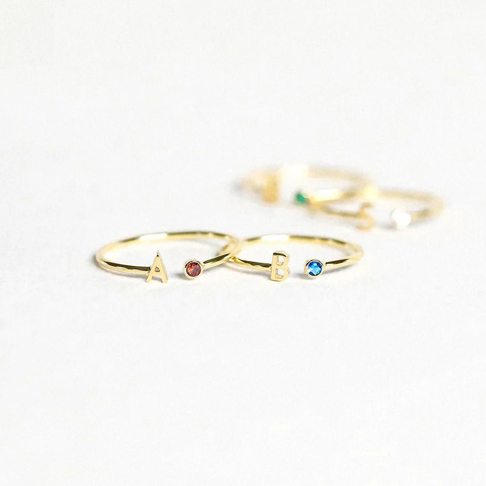 SUNIBI Birthstone Initial Custom Ring for Women Open End Ring Stainless Steel Name Custom Design Jewelry Women's Jewelry Gifts