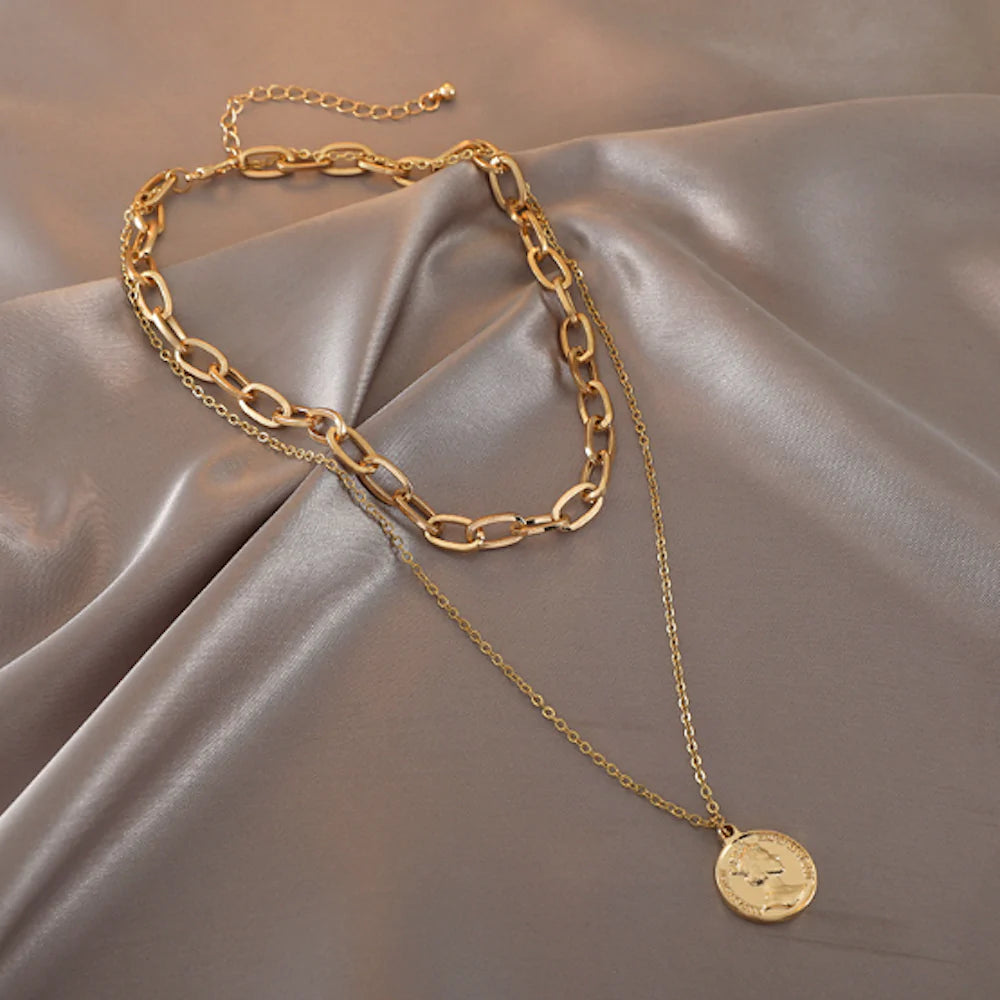 Layered Coin Choker Necklace