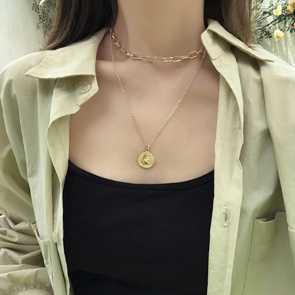 Layered Coin Choker Necklace