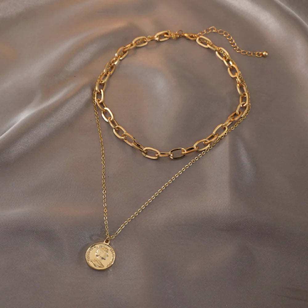 Layered Coin Choker Necklace