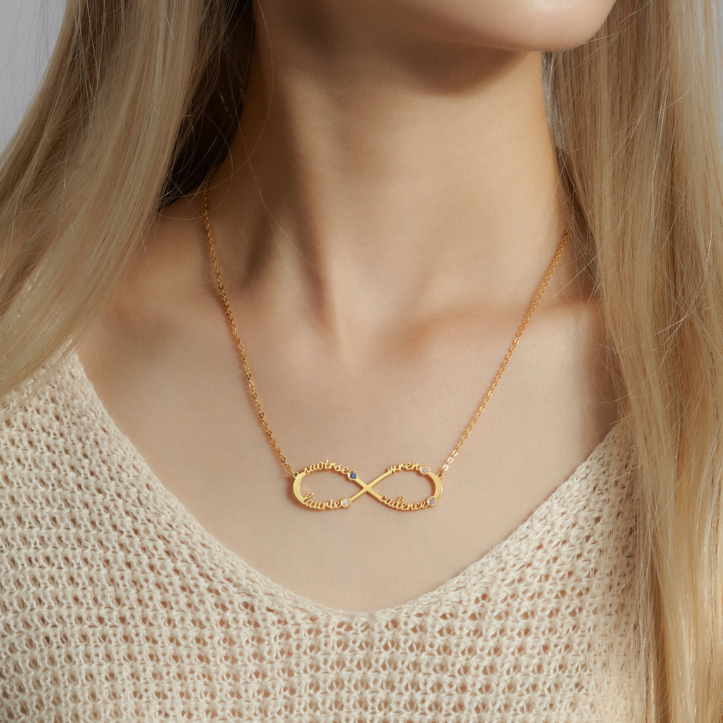 Personalized Infinity Family Name & Birthstone Necklace – personalization detail