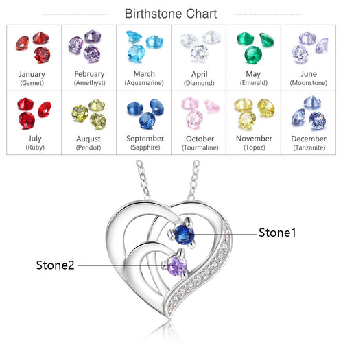 Personalized Birthstone Sterling Silver Necklace – Color: White Gold Plated, Number of stone: 2 view