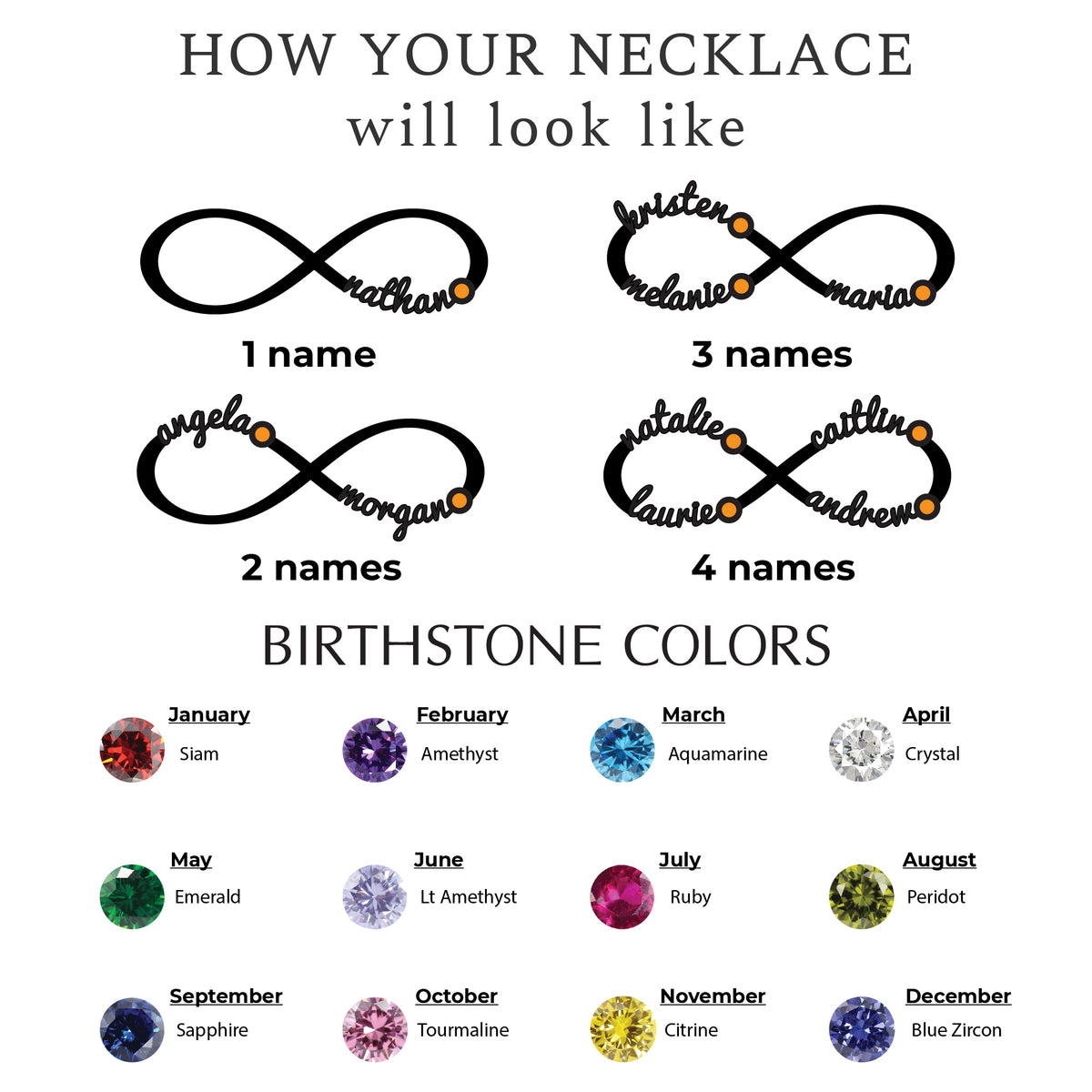 Personalized Infinity Family Name & Birthstone Necklace – additional product view